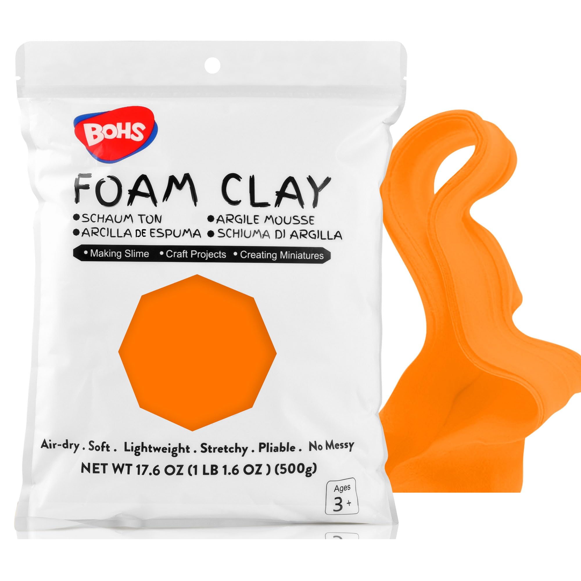 BOHS Orange Modeling Foam Clay - Squishy,Soft, Air Dry -for School Project,Cosplay,Fake Bake, Slime Supplies-1.1 Lbs/ 500 Grams