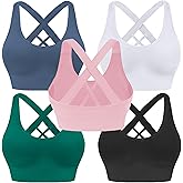 BLUELILY Sports Bras for Women High Impact Cross Back Strappy Bras Cropped Padded Seamless Workout Yoga Bras Set