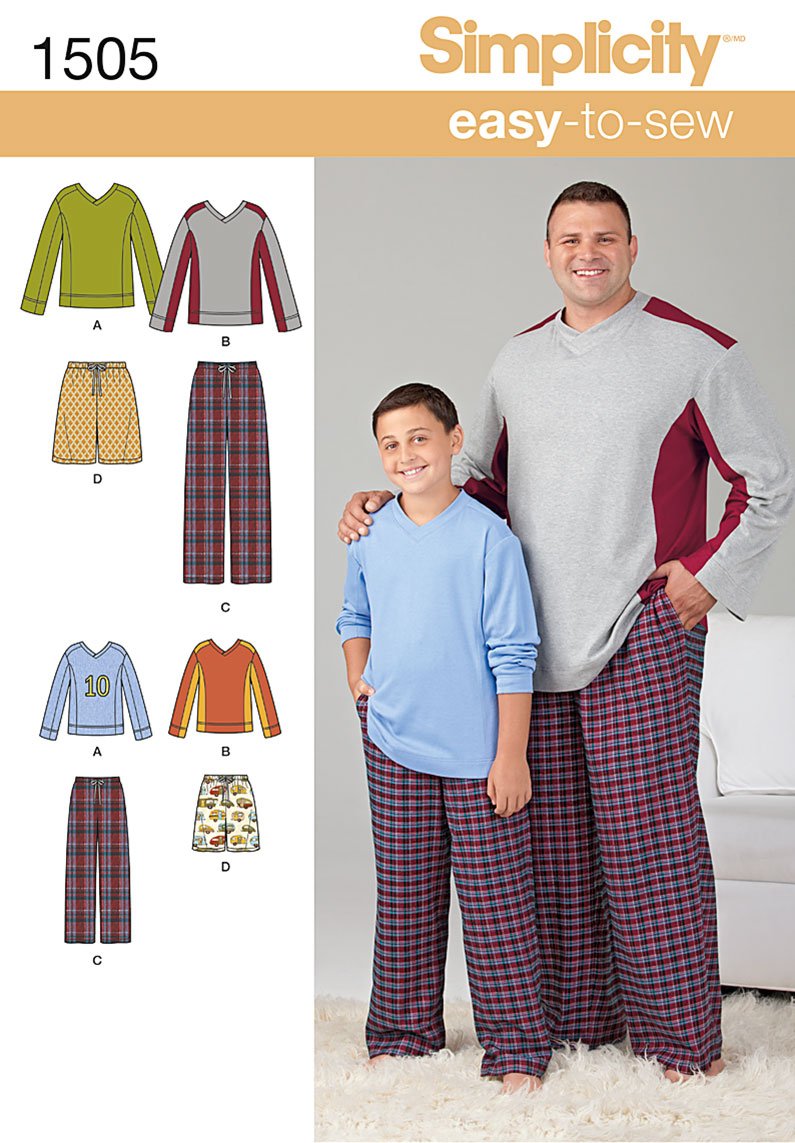 Simplicity Sewing Pattern 1505: Husky Boys' & Big & Tall Men's Tops and Pants, Size A, Paper, White, A (S-L / 1XL-5XL), [MULTIPLE]