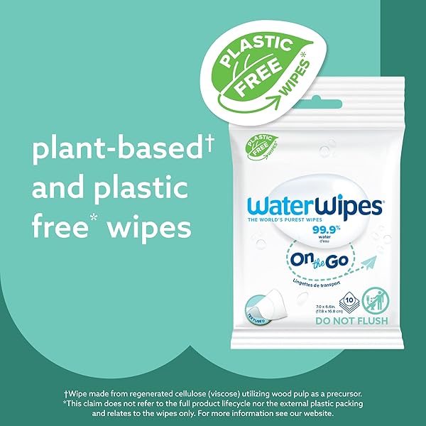 WATERWIPES SENSITIVE+ ON THE GO WIPES, 3-IN-1 CLEANS, CARES, PROTECTS, 99.9% WATER, UNSCENTED & HYPOALLERGENIC WET WIPES, 100 COUNT (10 PACKS)