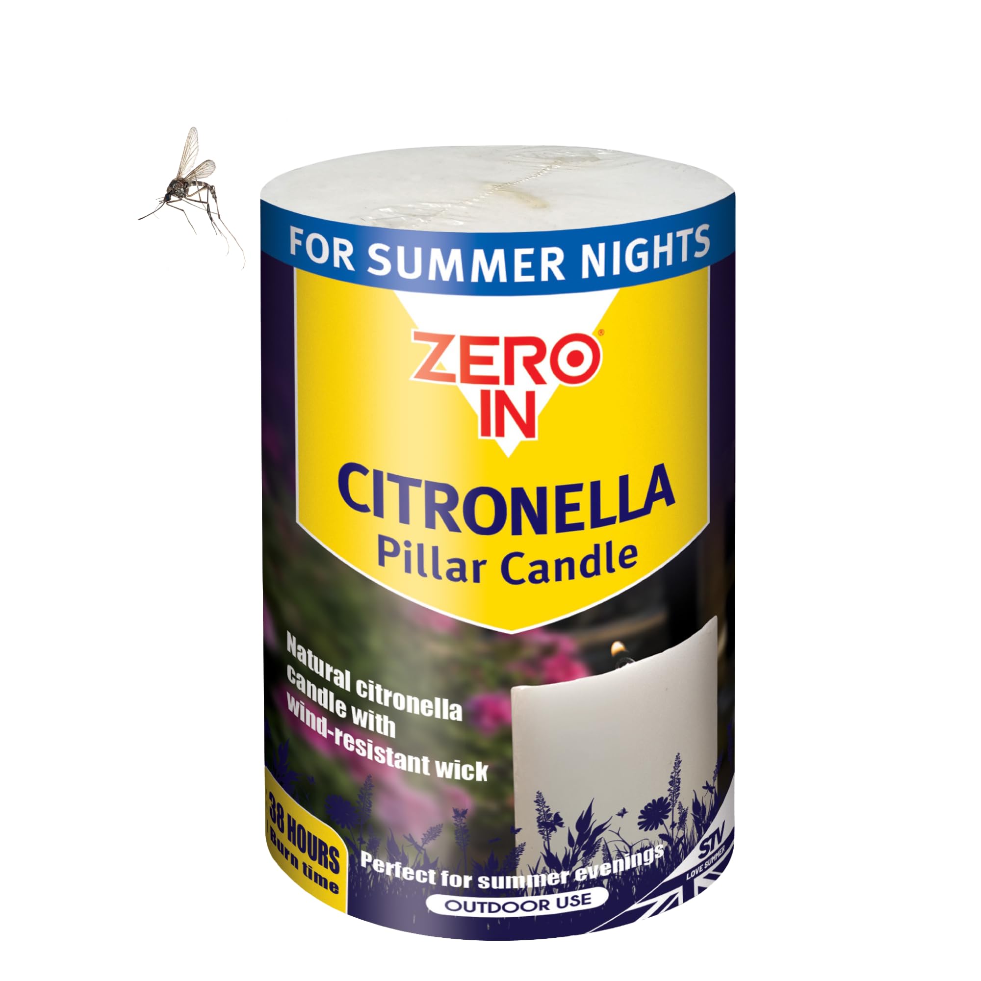 Zero In Citronella Pillar Candle – Mosquito Repellent for the Home - Insect Candle Treatment for Outdoor - Repels Mosquitoes & Biting Insects - Long-Lasting Protection, White