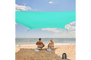 WEKAPO Beach Tent Sun Shelter - Easy Setup Beach Canopy with 4 Sturdy Poles, Large Sandbags and Shovel, 7'8'' Tall, Windproof Beach Sun Shade for Backyard and Camping, UPF 50+ Protection