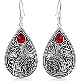 JOONL Bohemian Vintage Silver Geometry Teardrop Carving Dangle Drop Earrings Tribal Sparkly Crystal Flower Hook Earrings for Women
