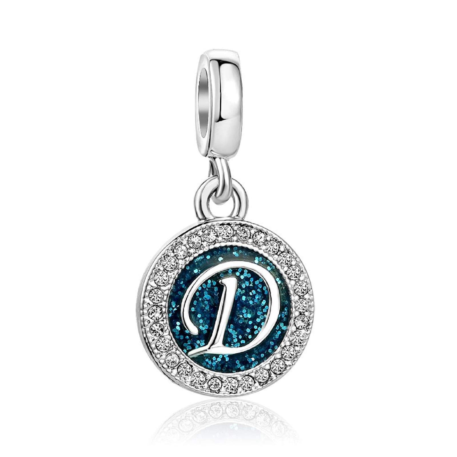 KunBead Jewelry Letter D Initial Charms Blue Dangle Essence Heart Nan 21 Birthday Bead Charms for Women Girls