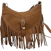 MakeMeChic Women's Faux Suede Crossbody Bag Fringe Adjustable Strap Handbag Purse