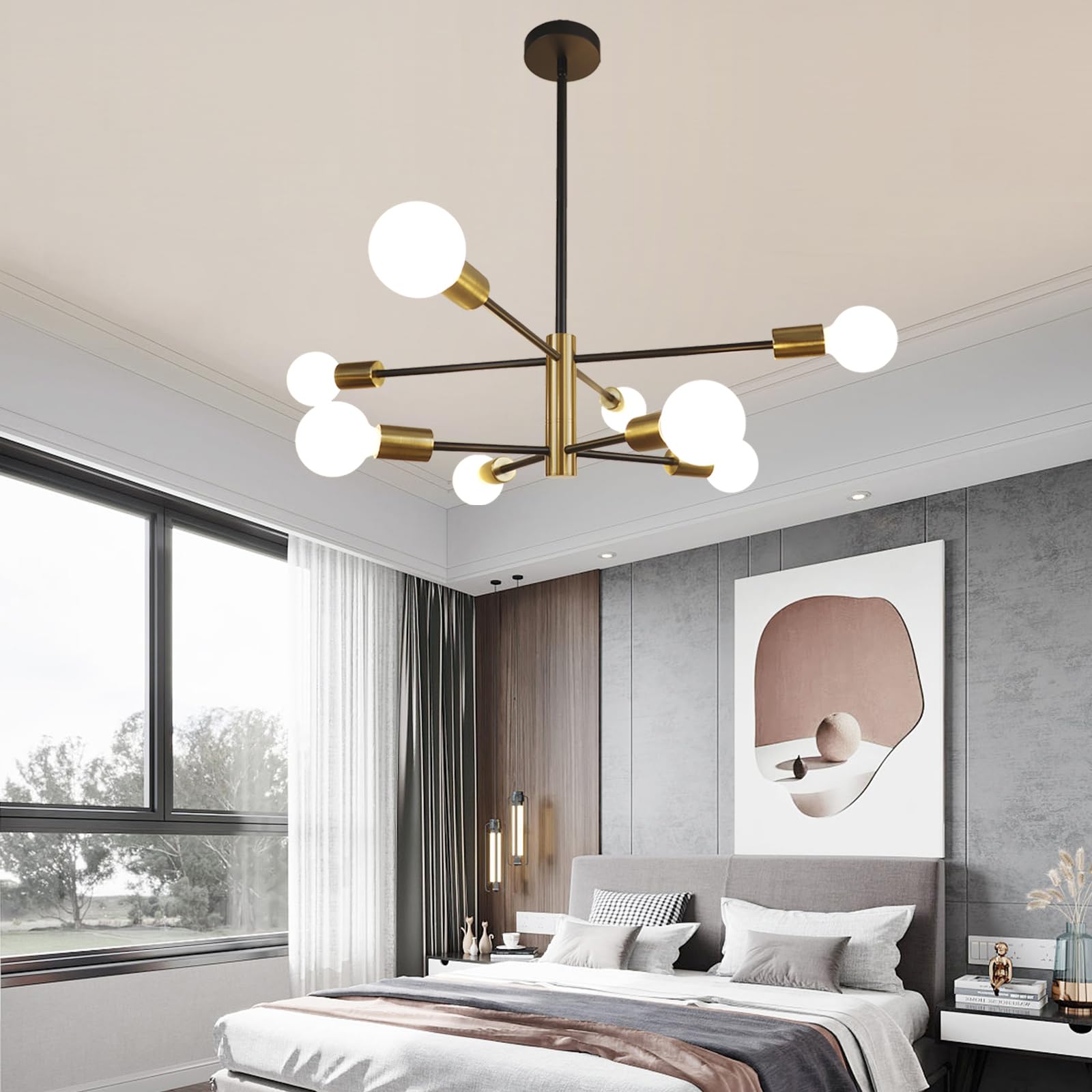Hudi Fyier Modern Sputnik Chandelier, 8-Light Pendant Lighting Fixture for Living Room Bedroom Dining Room Kitchen Office