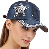 Rhinestone Denim Baseball Cap for Women Fashion Sun Hat Metal Buckle Adjustable Bling Diamond Traveling Hat