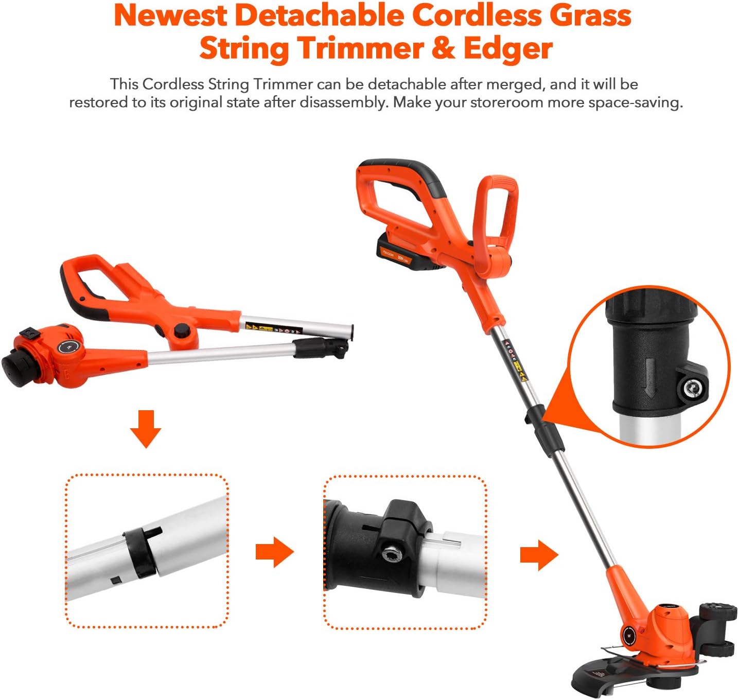 PAXCESS Cordless String Trimmer/Edger Lightweight&Powerful with 2 pcs 20V Batterys, Orange : Garden & Outdoor