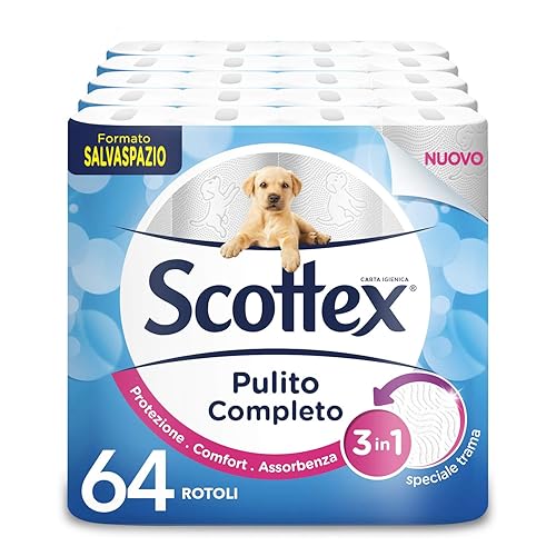 Scottex Complete Clean Toilet Paper, Pack of 64 Rolls