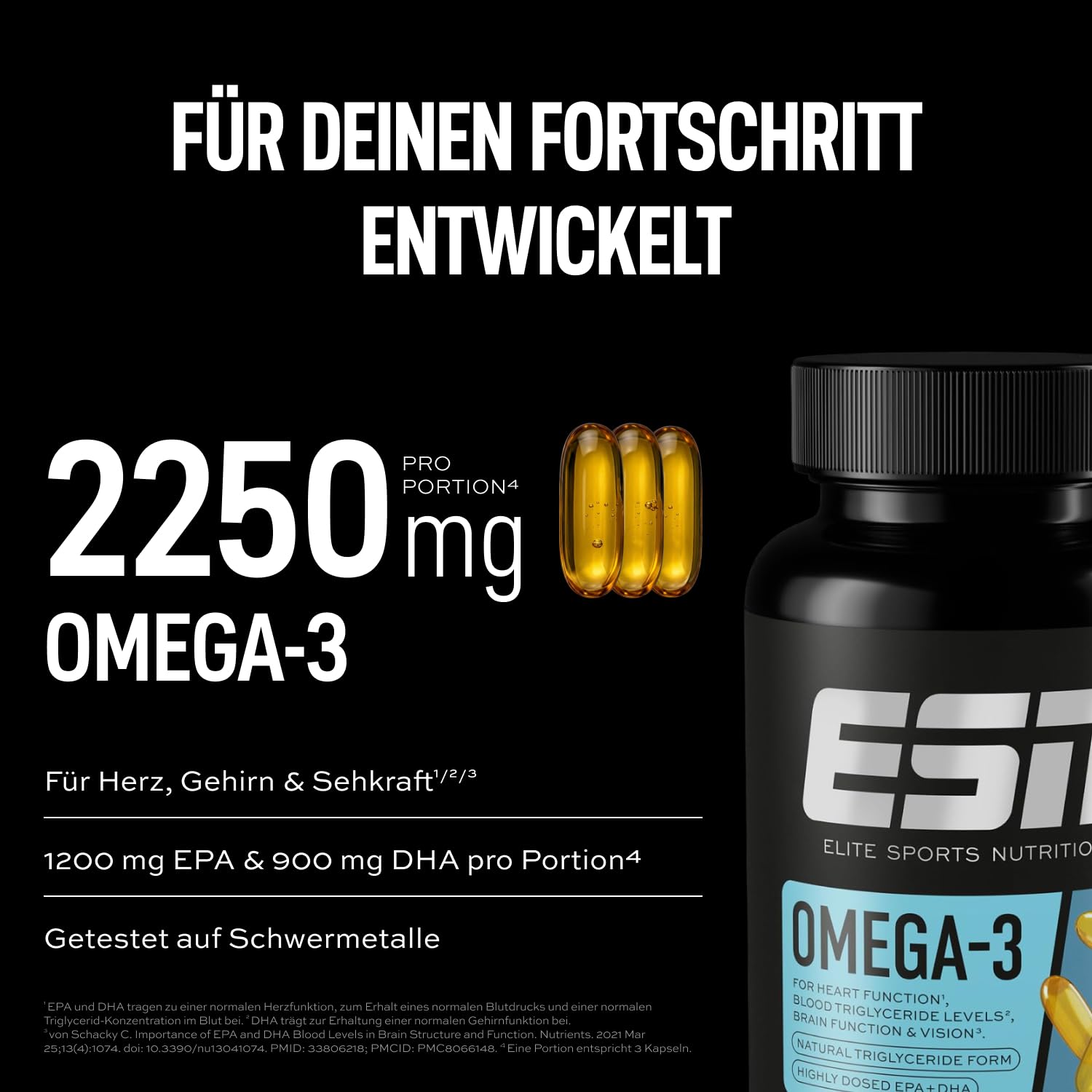 ESN Omega-3 - hochdosiert mit 1200 mg EPA und 900 mg DHA pro Tagesportion - ohne fischigen Nachgeschmack - getestet auf Schwermetalle - 60 Kapseln, 20 Portionen 3