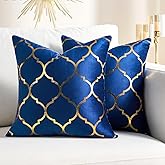 Wosendy Pack of 2 Gold Velvet Decorative Throw Pillow Covers, 18x18 Navy Blue Pillow Covers Case Luxury Super Soft Decorative Square Cushion Covers Modern Home Decor for Sofa Couch Bedroom Car