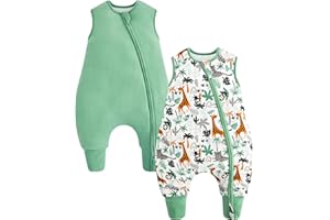 Wytbaby 2-Pack Baby Sleep Sack with Legs, 1.5 TOG Cotton Wearable Blanket, 2-Way Zipper Padded Toddler Sleep Bag
