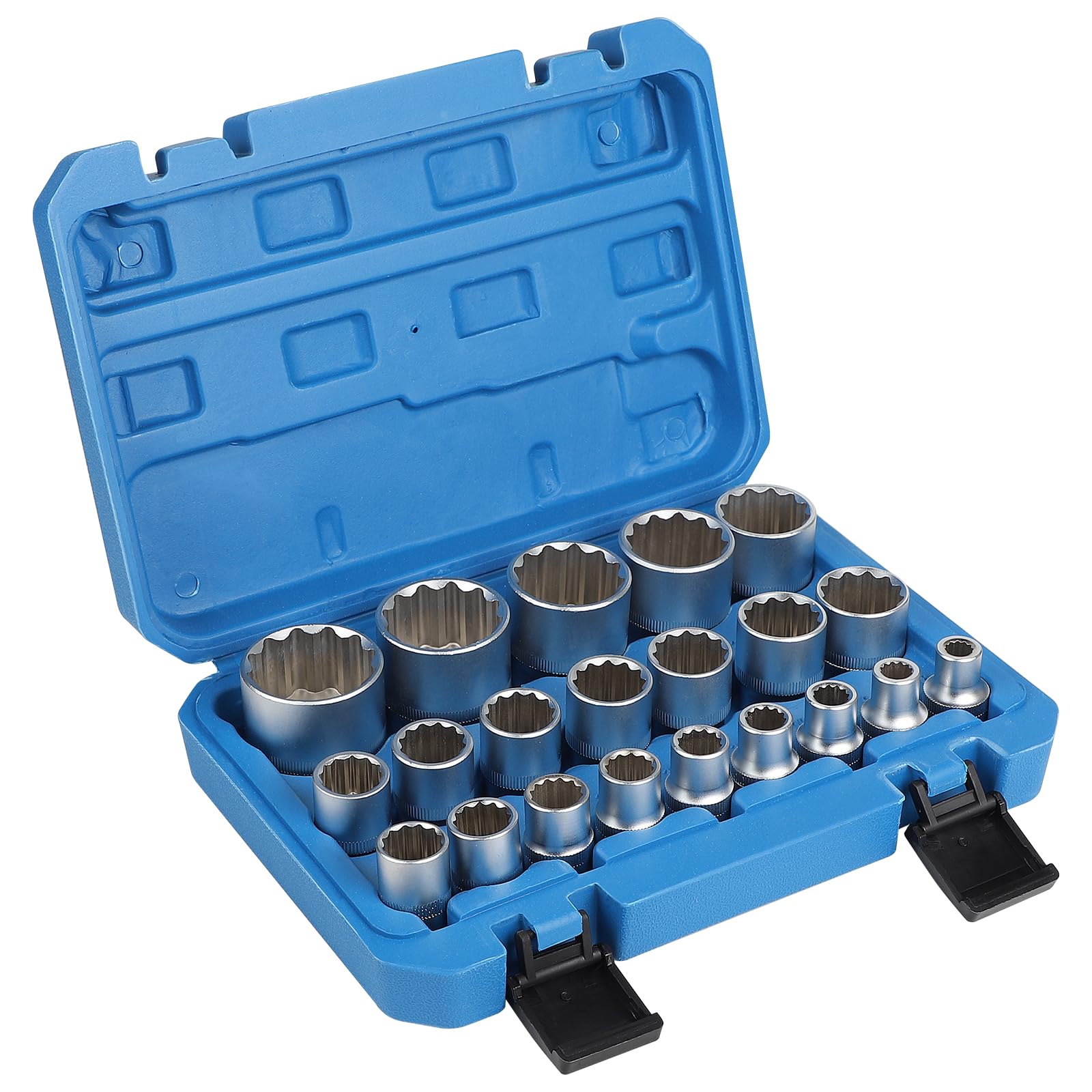 CPROSP 21 Pcs 12 Teeth 1/2 8-36mm Female Socket Wrenches with Sturdy Portable Case CR-V Steel Socket Set