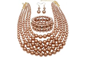 WE WE Faux Pearl Necklace Set - Multi Strand, Bib, Earrings & Bracelet - 1920s Costume Jewelry