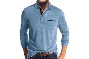 LEXIART Mens Fashion Polo Shirts Cotton Classic Long Sleeve Thermal Button Shirt with Pocket