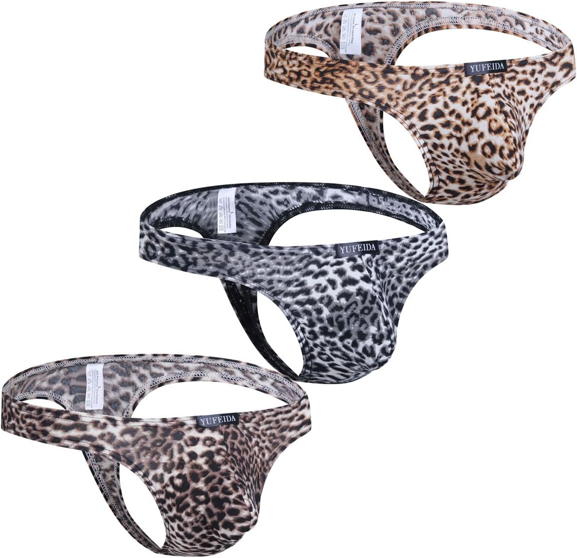 YFDSexy Men's G-String Thong Underwear Leopard Print Bulge Pouch T-Back Underpants