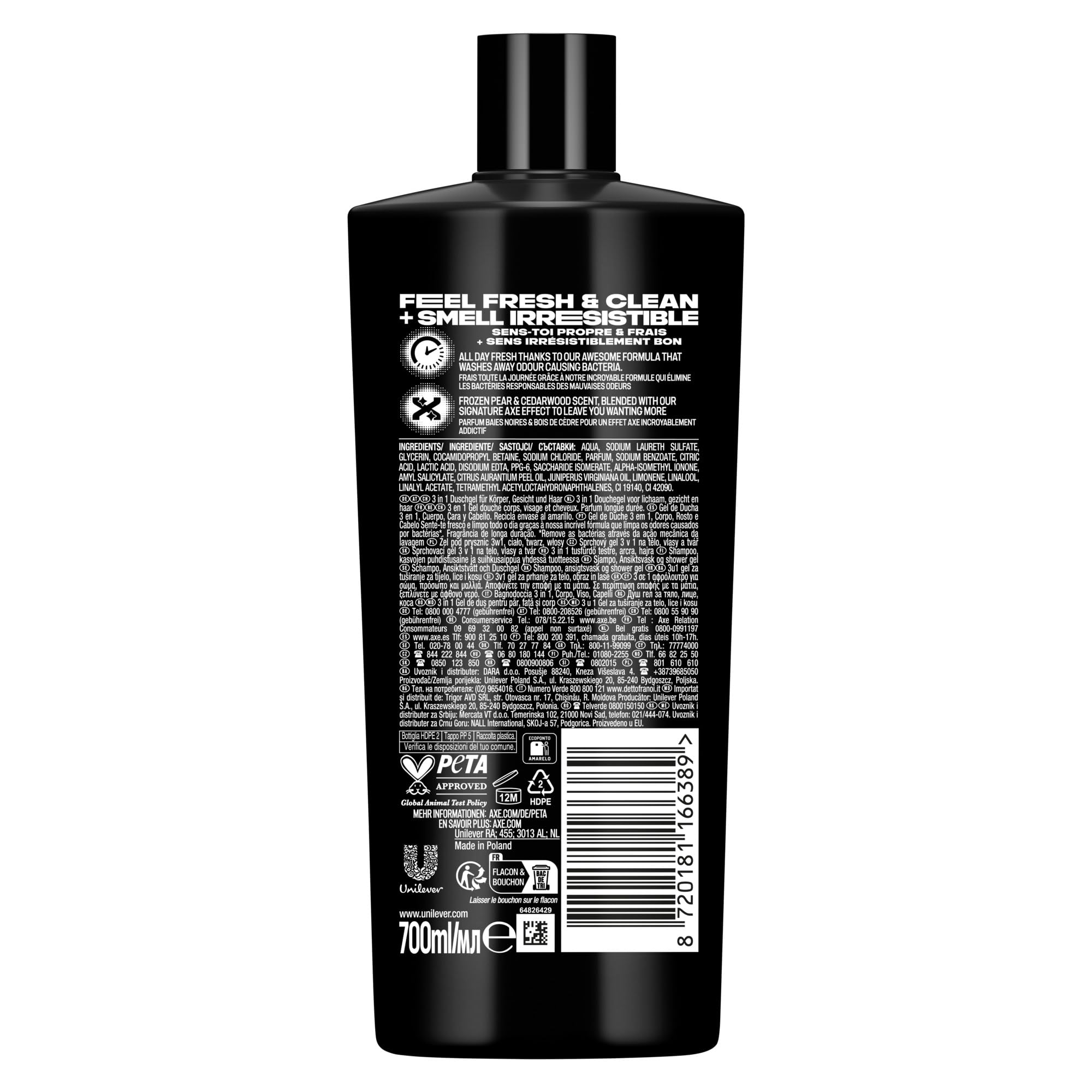 Axe 3-in-1 Duschgel & Shampoo Black XL für langanhaltende Frische und Duft dermatologisch getestet 700 ml 1 Stück 3