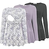 Bearsland Women’s Nursing Top 3pack Long Sleeve Scoop Neck Breastfeeding Shirts Nursing Shirt