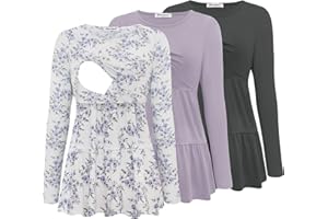 Bearsland Women’s Nursing Top 3pack Long Sleeve Scoop Neck Breastfeeding Shirts Nursing Shirt