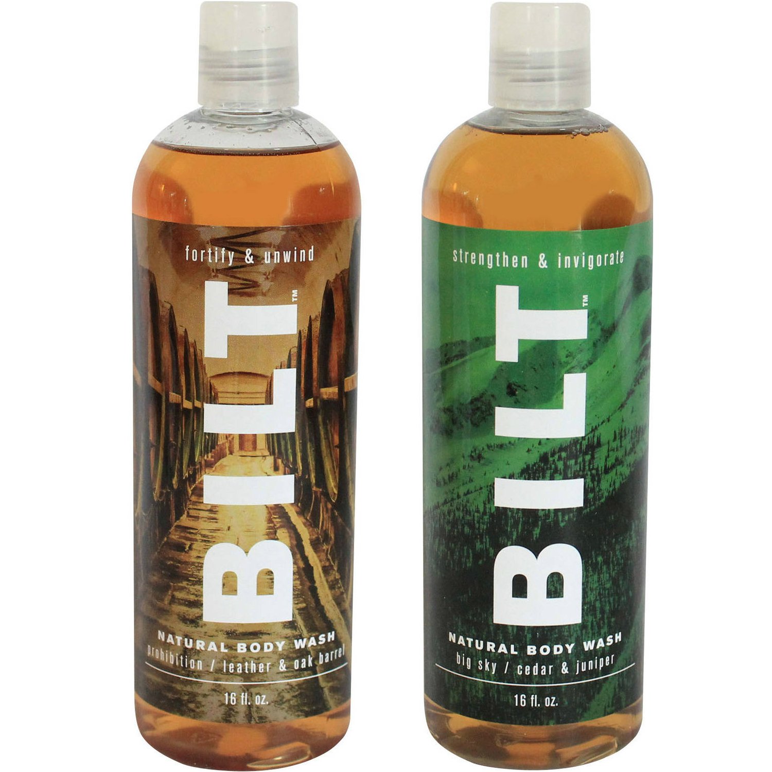 BILT Natural Body Wash for Men 16 oz,"Rugged" Variety Set of 2: Big Sky & Prohibition