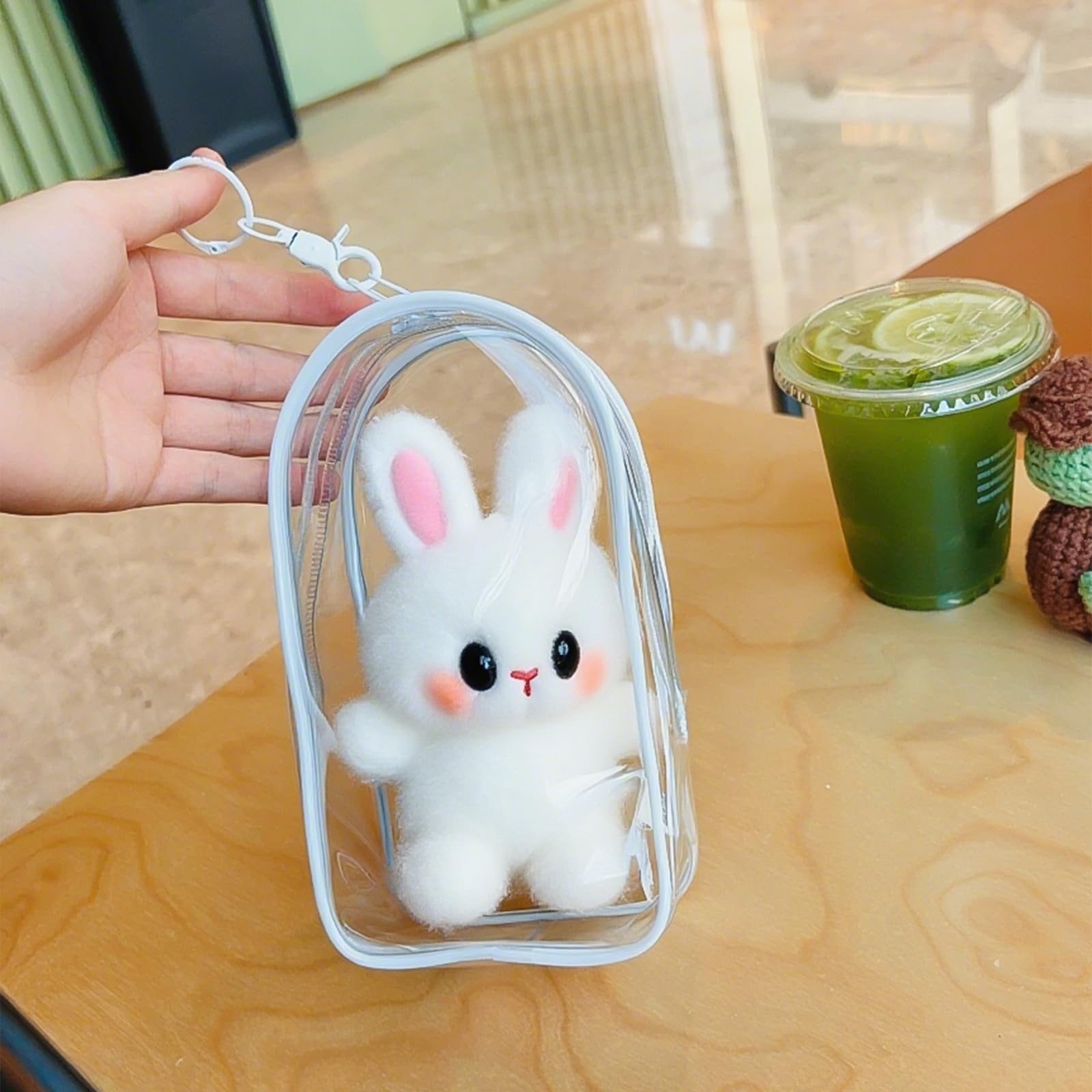 Clear Figure Display Bag with Keychain for Doll, Positive Doll Storage Bag, Pouch Keychain Charms for Collectibles (with Zipper- Waterproof) Building Block Storage Bag,8.2 * 4.6 inch