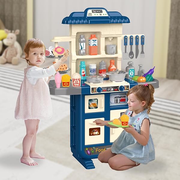 DOLOOWEE KIDS KITCHEN PLAYSET – KITCHEN TOY FOR TODDLERS 3-5 WITH 40+ ACCESSORIES, TOY KITCHEN SET FOR KIDS AGES 4-8, PRETEND TOY FOR KIDS GIRLS BOYS