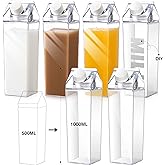 Chengu 6 Pack 34 Oz Milk Carton Water Bottle, Clear Plastic Milk Container | Leak Proof Reusable Cute Plastic Milk Boxes, for Juice Tea Jug Travel Camping Climbing Sports Outdoor Activities Drinking