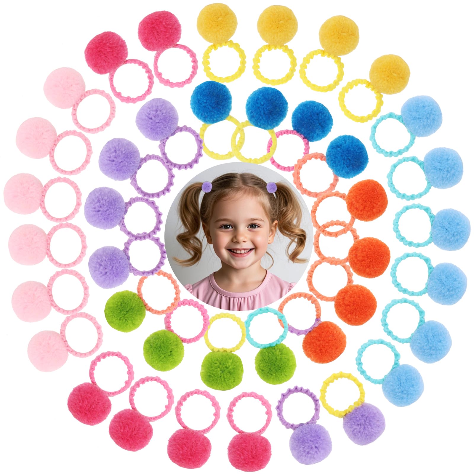 Photo 1 of ACO-UINT Pom Pom Hair Ties, 40 Pack Fluffy Soft Toddlers Hair Ties No Damage Stretchy Elastic Ponytail Holder for Baby Girls and Kids Cute Candy Colored Hair Accessories for All Hairstyles