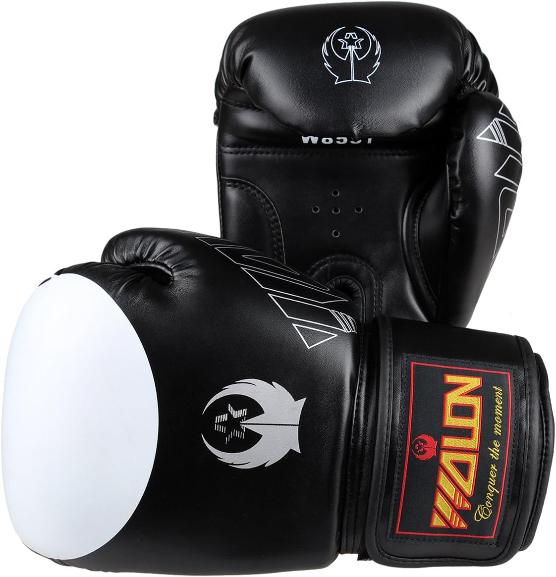 WOLON 1 Pair of Pro Boxing Gloves White Circle Focus for UFC MMA Working Outs Sparring Sanda Fighting Heavy Bag Black