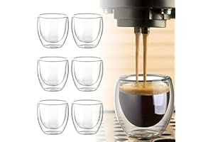 6 Pack Espresso Cups,Double Wall Borosilicate Glass Espresso Cups,80ml Latte Glass Caffee Cup,2.7oz Glasses Coffee Mugs for T