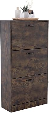 Vida Designs Wooden Shoe Cabinet 3 Pull-Down Drawers Dark Wood view 3