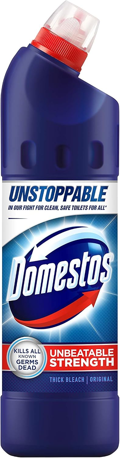 Domestos Original Thick Bleach disinfectant that eliminates 99.99% of bacteria and viruses* unstoppable strength 750 ml