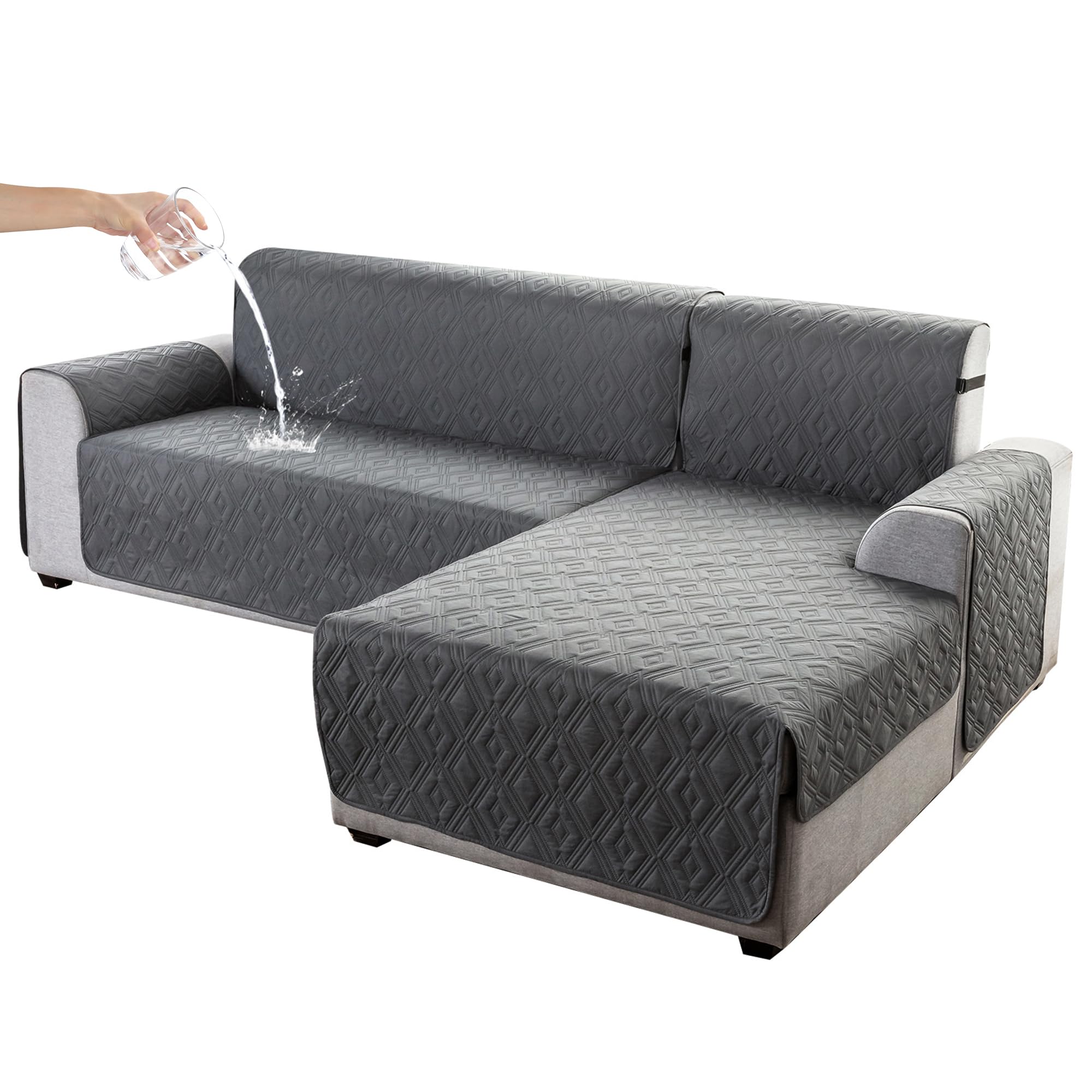 Photo 1 of Genina Sectional Couch Covers for Dogs L Shaped Sofa Covers Chaise Lounge Cover Reversible Couch Covers for Sectional Sofa L Shape Furniture Protectors Cover for Pets, Kids (Dark Gray, Small)