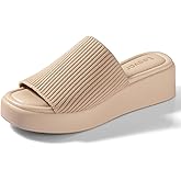 Leevar Nude White Black Platform Wedges Sandals for Women - Soft Memory Foam Padded Backless Slip On Comfy Square Open Toe Mules Summer Casual Flatform Platform Wedge Sandals Slides for Women