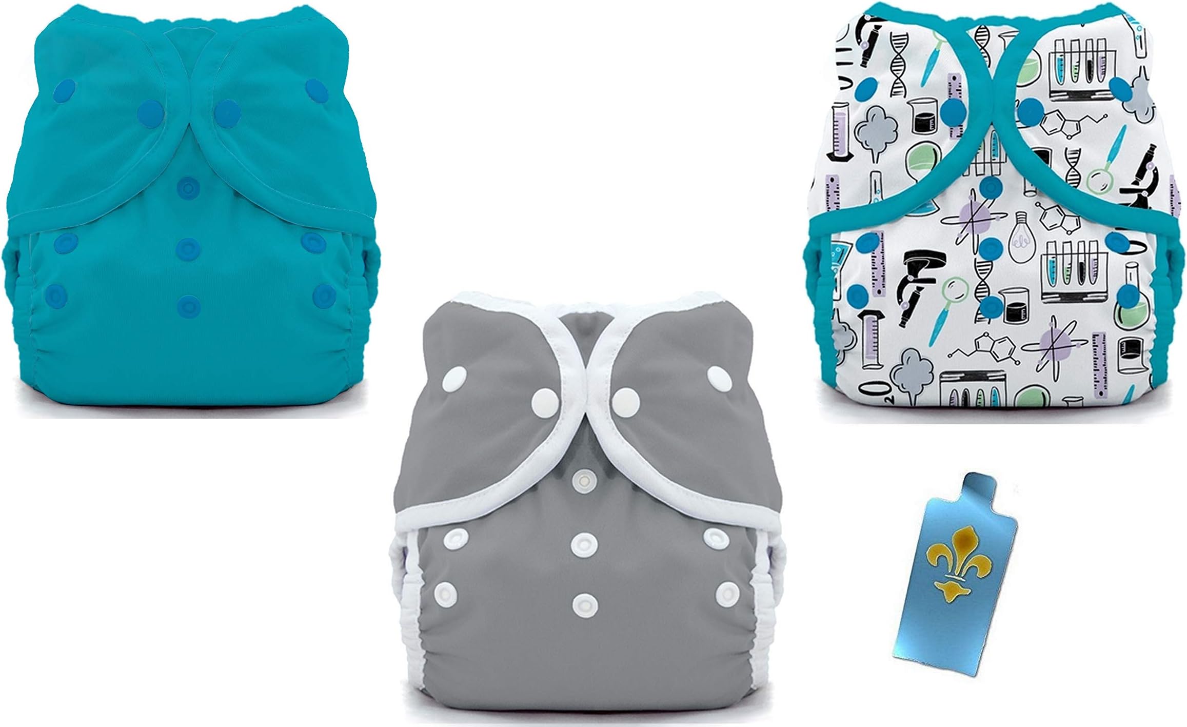 Thirsties Duo Wrap Snaps Diaper Covers 3 pack Combo: Azure, Fin Gray, and Science Print, Sz 2