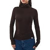 C202 Women's Turtleneck Long Sleeve Merino Wool Blend Shirts Fitted Going Out Tops Basic Tees Cozy Embrace Collection