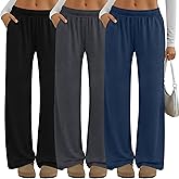 Neer 3 Pack Women's Lounge Pants Wide Leg Yoga Built in Drawstring High Waisted Casual Comfy Baggy Sweatpants with Pockets