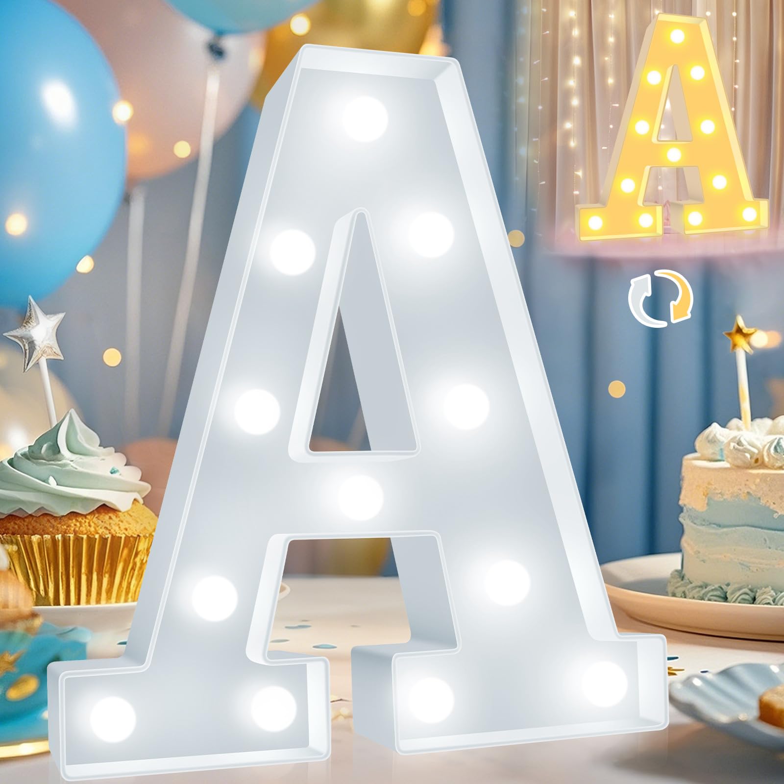Photo 1 of Pooqla LED Marquee Letter Lights, Warm White and Cool White Decorative Lighted Letters, Light Up Alphabet Letters for Boys Girls, Party, Wedding, Bar, Night Light, Birthday Decoration, Letter A