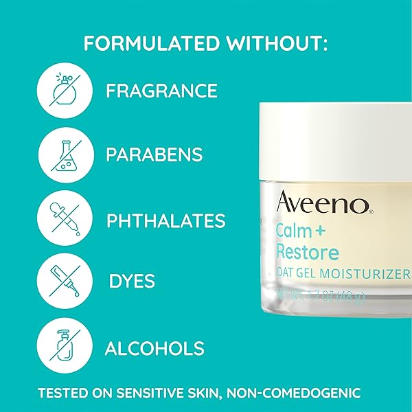 AVEENO CALM + RESTORE OAT GEL FACIAL MOISTURIZER FOR SENSITIVE SKIN, FAST-ABSORBING, SOOTHING LIGHTWEIGHT GEL CREAM WITH PREBIOTIC OAT & FEVERFEW, FRAGRANCE-FREE & HYPOALLERGENIC, 1.7 OZ