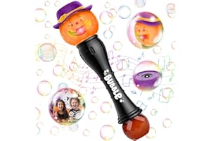 Fansteck Halloween Bubble Wand for Kids, Handheld Bubble Machine with LED Light & Music, Halloween Light up Pumpkin Bubble Maker, Ideal Halloween Bubble Blower Toys for Kids, Party Favors