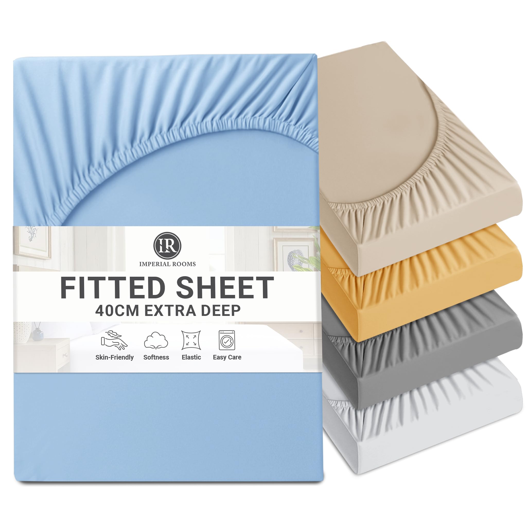 Imperial Rooms Super King Fitted Sheet 40cm/16" - Extra Deep Brushed Microfiber Bed Sheets Easy Care Soft Fitted Bed Sheet - Shrinkage and Fade Resistant (Light Blue)