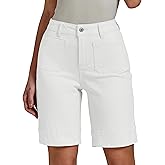 luvamia Bermuda Shorts for Women High Waisted Trendy Patch Pocket Casual Vintage Long Stretchy Denim Shorts Summer Jorts