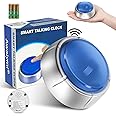 Awaiymi Talking Button Clock, Talking Alarm Clock for Blind, Talking Clock Volume Control, Announcing Time, Date and Week of Day, Gift Clock for The Blind, Elderly or Visually Impaired (Silver&Blue)