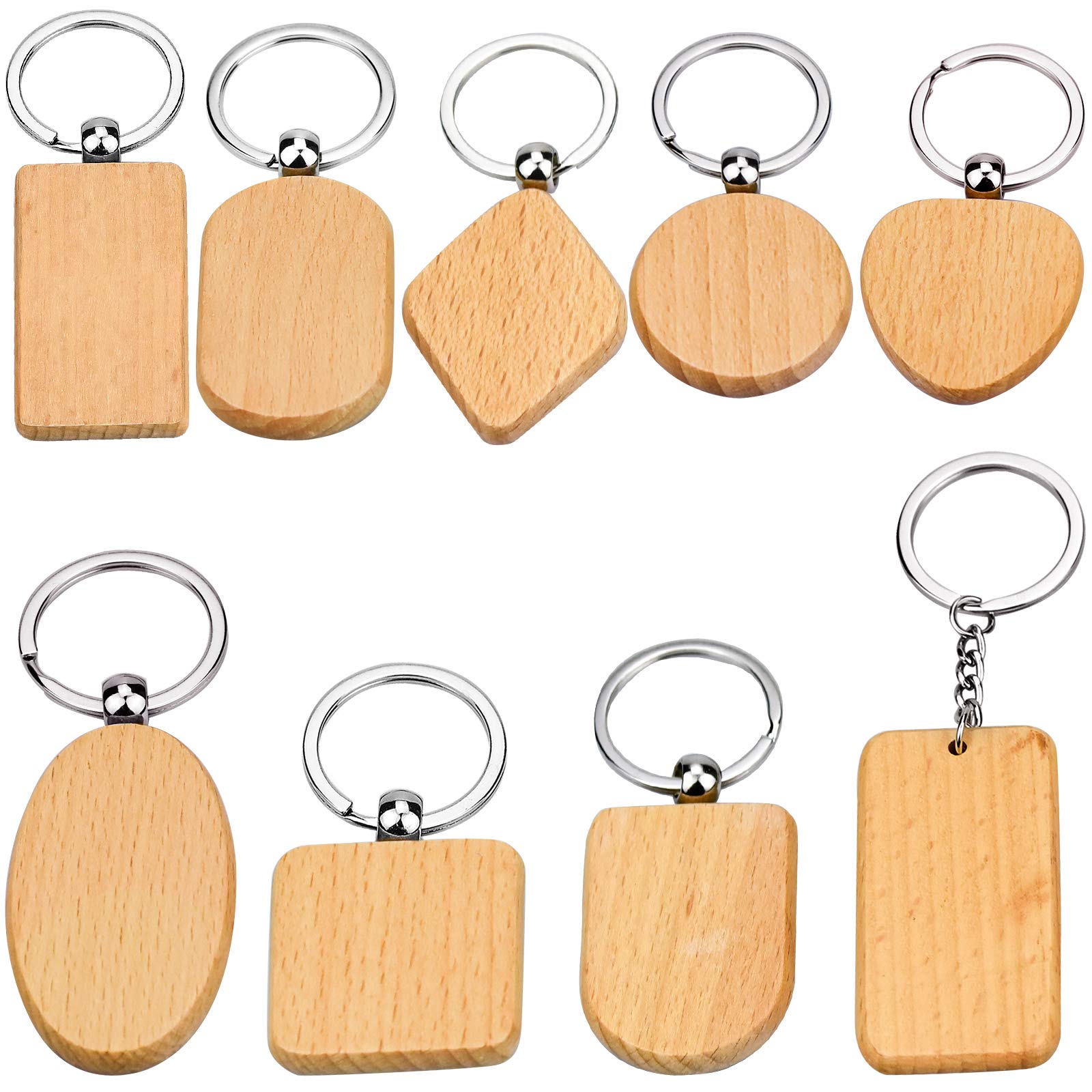 Winfred Wooden Key Rings 9 pcs DIY Blank Wooden Key Chain Blank Wooden Key Chain Key Tags Personalized Keychains Blank Keyrings Wood Accessories DIY Gifts