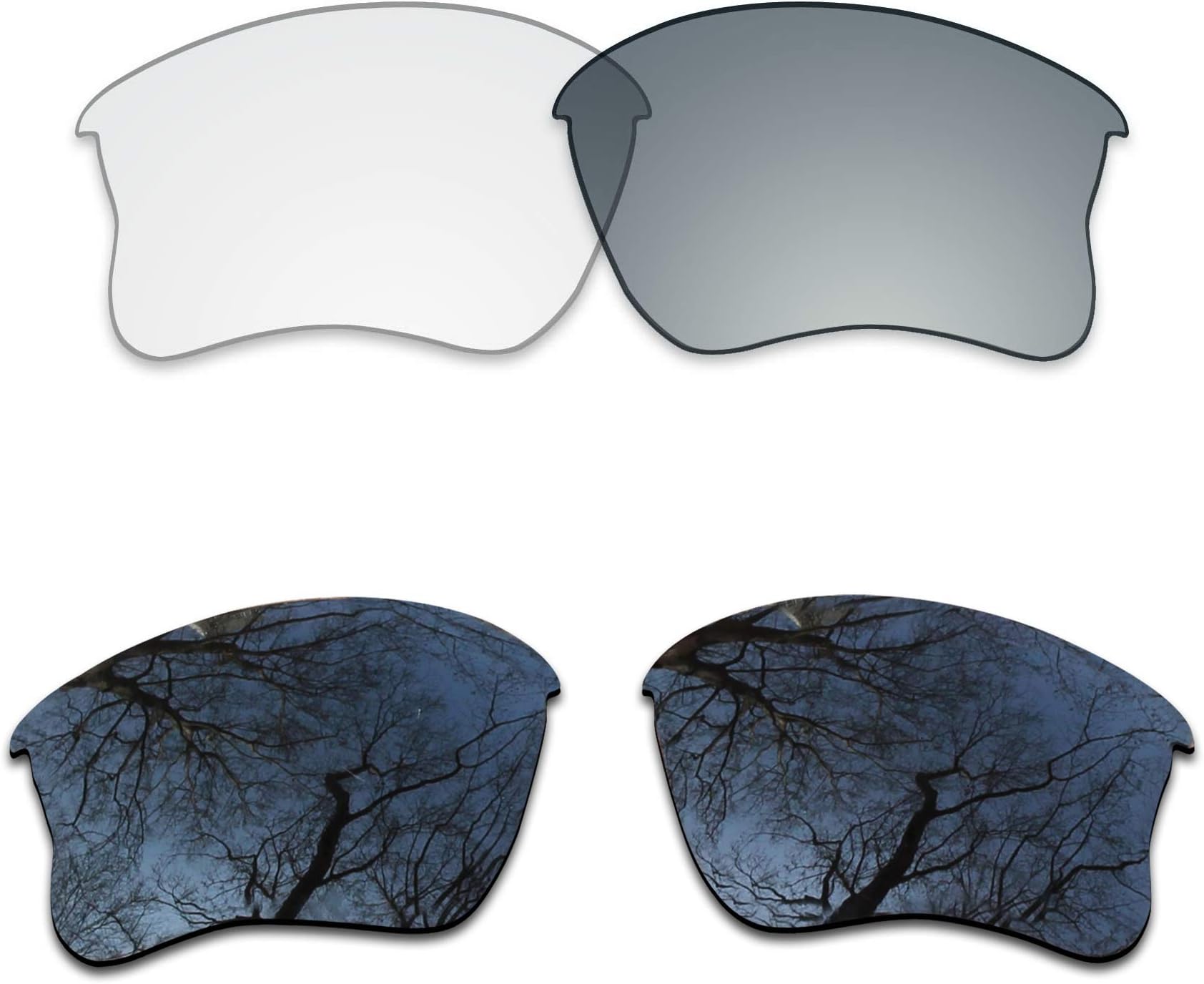 2 Pair Lens Replacement for Oakley Flak Jacket XLJ Black&Photochromic Clear