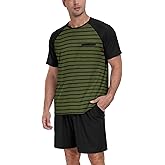 PrinStory Men‘s Pajama Set Summer Pjs Sleepwear Nightwear Lightweight Quick Dry Soft Stripe Sleep Set With Pocket S-2XL