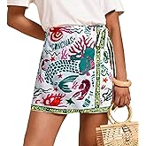 Keeliya Womens Wrap Mini Skirt Boho Floral Printed Knot Side High Waist A Line Casual Summer Beach Short Skirt