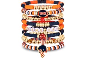 NVENF Game Day Bracelets for Women - Red, Black, Blue Heishi Clay Beaded Stretch Bracelets - Stackable Sports Charm Bracelet Bangles - Football Mom Accessories & Outfits Jewelry Gifts