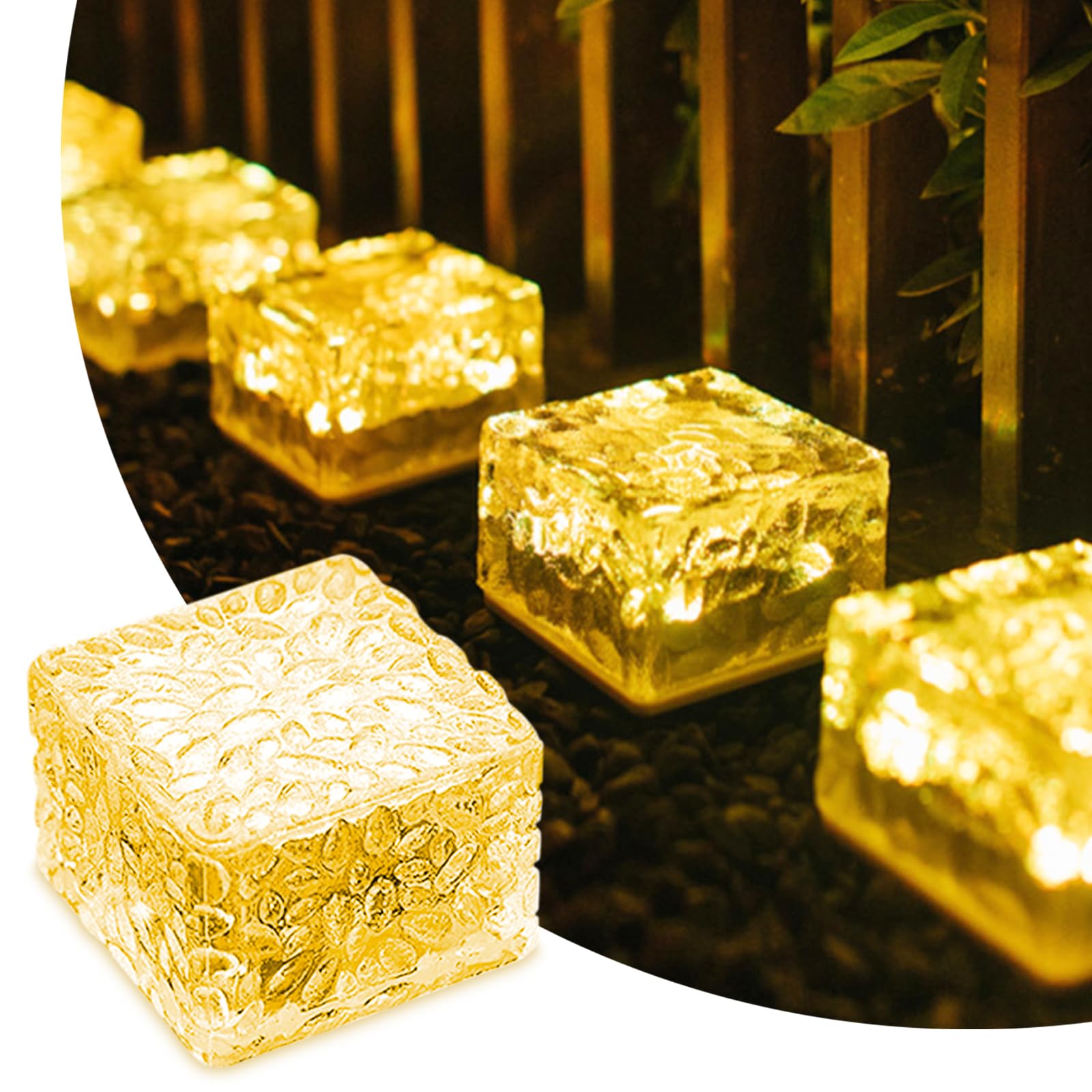 MEDOYOH 1PCS Warmwhite Light Solar Light PVC Brick, Solar Brick Light On/Off Solar Ponds Lights Outdoor Garden Ornaments for Lawn Path Step Stone Deck Ground Pond, 7x7x5cm
