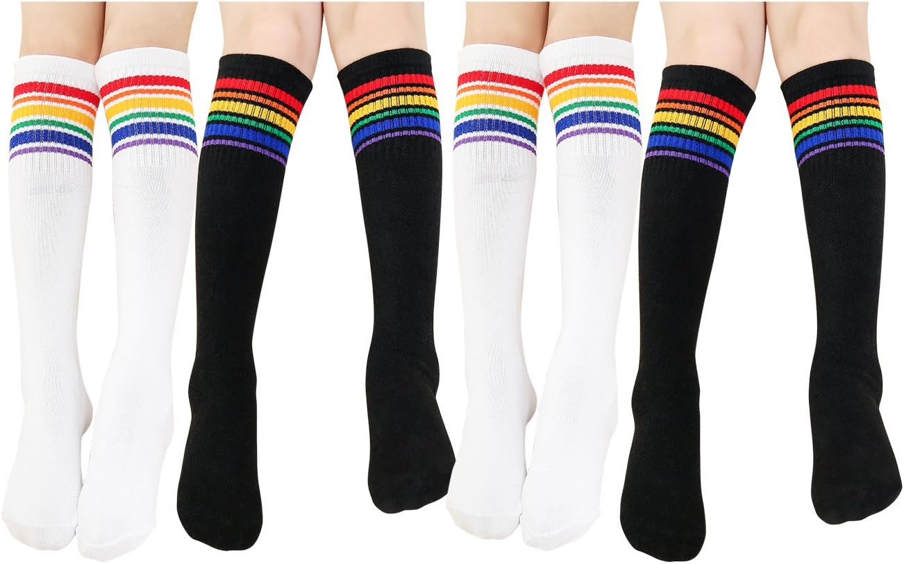 TOCONFFONKnee High Tube Socks for Boys Girls Teens, Kids Soccer School Cotton Uniform Sports Socks 3,4 Pairs